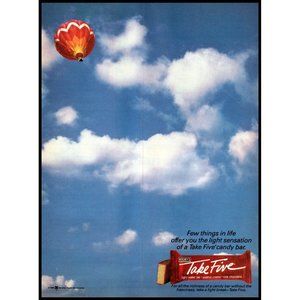 1985 Take Five Candy Chocolate Bar Vintage Print Ad Hot Air Balloon Blue Syy